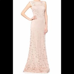 Tadashi Shoji designer evening gown in pink/blush